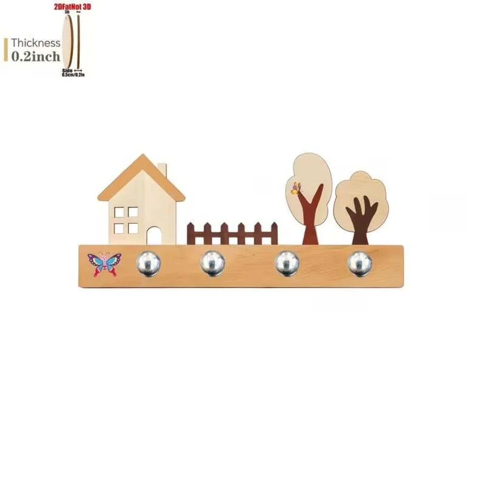 Decorative Wall Hook Rack Cottage House Key Storage Brown Wood 11in NEW